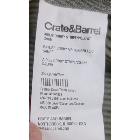 Crate And Barrel Set Of 3 Pillow Covers 30" x 30" Airlie Dobby Stripe Sage Linen - Picture 5 of 5